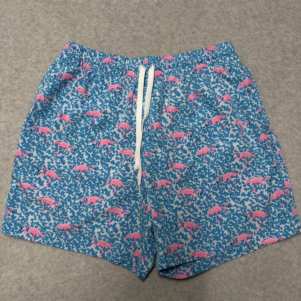 Chubbies Swim Trunks Mens Medium Blue Flamingo Print 5.5 Inseam Lined Drawstring